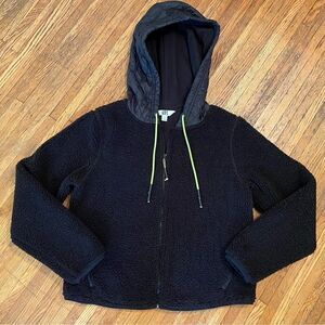 JoyLab black teddy zip up hooded jacket